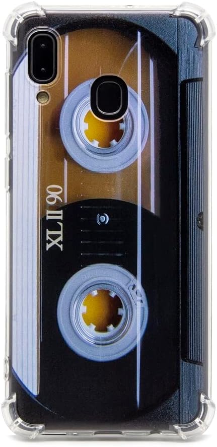 Case for Galaxy A20 with Reinforced Corners, TPU Soft Bumper Retro Music Cassette Tape Design