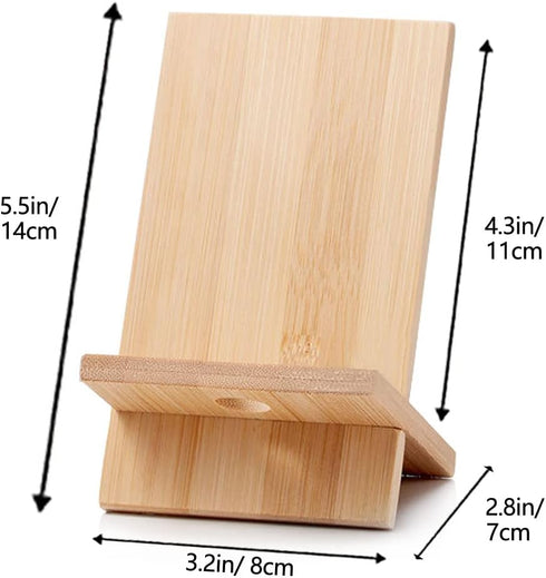 Bamboo Cell Phone Stand with Charging Hole, Detachable Wood Mobile Phone Holder for Desk, Compatible with iPhone iPad