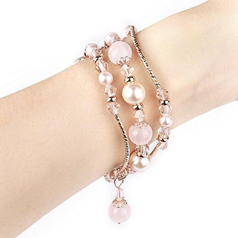 GEMEK Compatible Apple Watch Band 38/40/41mm, Rose Gold Women Pearl Bracelet Strap (Pink)