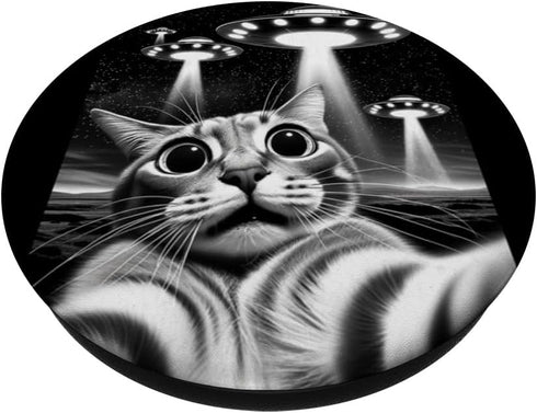 Cat UFO | Funny Invasion Meme Retro Alien Cat UFO Selfie PopSockets Standard PopGrip