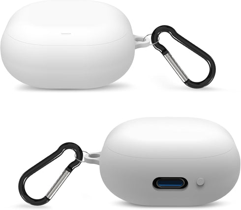 Geekria Silicone Case Cover for Anker Soundcore Liberty Air 2 Pro Earbuds, Protective Skin with Keychain Hook (White)