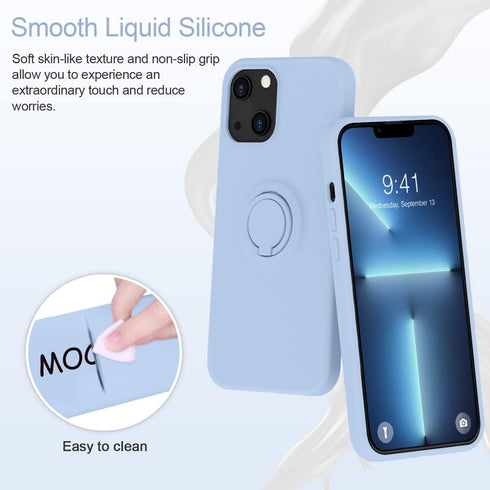 MOCCA iPhone 13 Case 6.1 inch with Ring Kickstand, Liquid Silicone, Microfiber Liner, Anti-Scratch Shockproof Case for