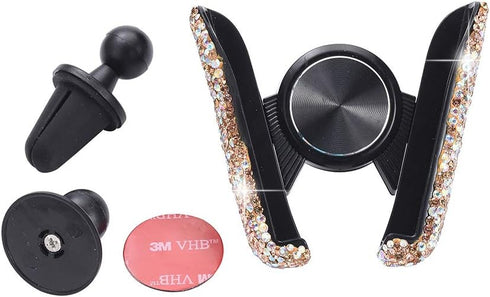 Gold AB Color Plated Bling Crystal Car Phone Mount, Universal Air Vent Holder