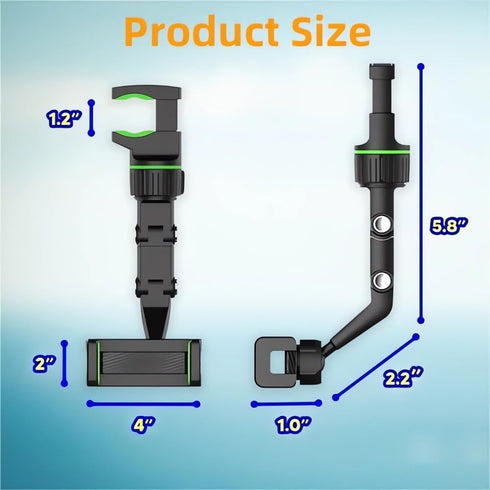 2024 New Multifunctional Rearview Mirror Phone Holder, 360° Rotatable Cradle for Cell Phone and GPS, Adjustable (Green)