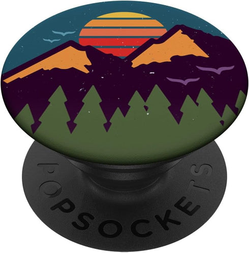 Retro Sunset Pine Trees & Mountain Scene PopSockets Adhesive PopGrip for Phone