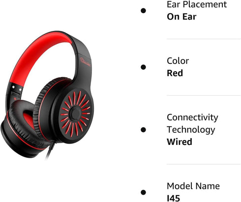 ELECDER i45 Foldable On-Ear Headphones - Portable Stereo Bass with Microphone, 1.5M Cord, 3.5MM Jack - Red