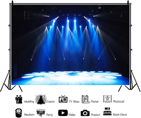 Leowefowa 12x8ft Vinyl Stage Concert Backdrop Spotlight Lights Night Club Photo Background Let's Glow Crazy Theme Party