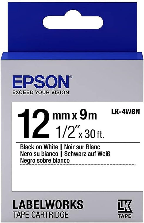 Epson LabelWorks Standard Tape Cartridge ~1/2" Black on White (LK-4WBN) - for