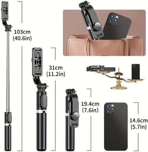 Generic 40 Inch 360 Selfie Stick Retractable Professional Floor Tripod for Live Streaming, with Wireless Remote