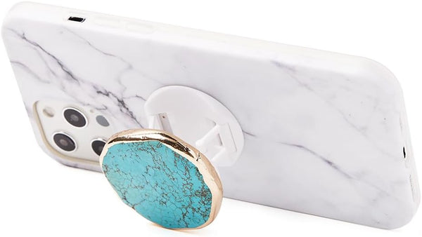 Turquoise Stone Phone Grip with Gold Stand Mount Holder for Cellphone and Tablet
