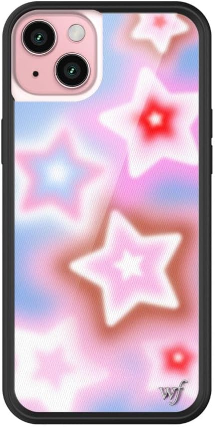 Wildflower Cases Dream Star Case for iPhone 15 Plus - Blue, Pink, White, Stars, Protective Black Bumper