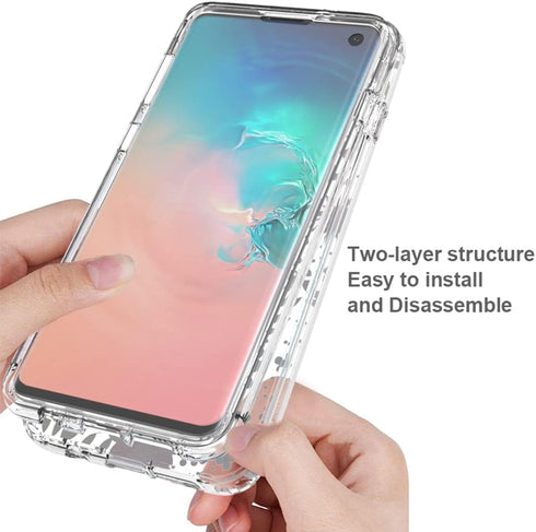 Clear Case for Galaxy S10, Soft TPU 360 Full Body Shockproof Hybrid Bumper Cover with Floral Prints