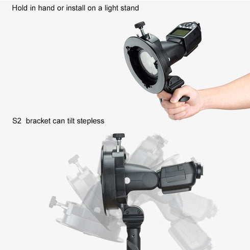 Godox S2 Speedlite S-Type Bracket Bowens Mount for Godox V1 AD200Pro AD400Pro, Precise Tilt Control and Umbrella Mount