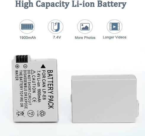LP-E8 Rechargeable Lithium Ion Battery Pack, 2-Pack for Canon EOS Rebel T2i, T3i, T4i, T5i, 600D, 700D