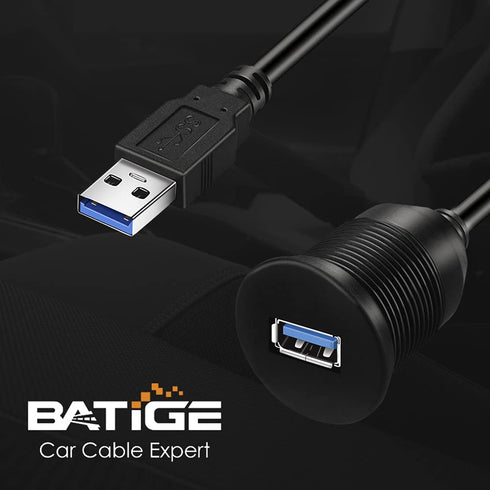 3.0 3ft BATIGE Single Port USB Male to Female AUX Car Mount Flush Cable Waterproof Extension for Car Truck Boat