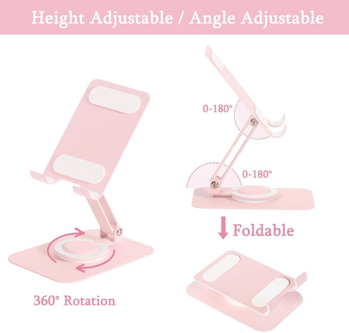 LunaBeam 360 17/16/15/14 S25/S26 10a Adjustable Metal Phone Stand for Desk Foldable Rotating Phone Holder Compatible