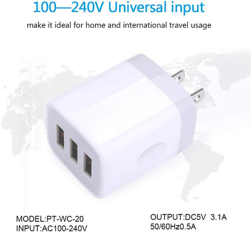 Hootek USB Wall Charger 2Pack, 3-Port 3.1A Power Adapter, Multi Port Quick Charger Block for iPhone 15 14 13 12 11 Pro