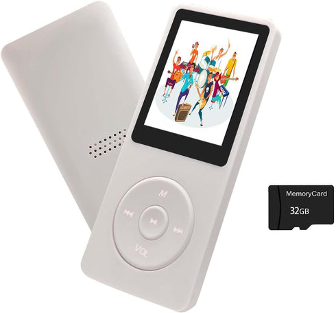 arungo MP3 Player 32GB with Speaker Earphone Portable Mini White Music Player Support