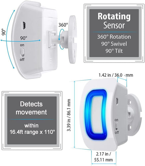Wireless Indoor Motion Sensor Alarm, Bed Alarm and Fall Prevention for Kids/Elderly/Dementia Patients (2 Motion