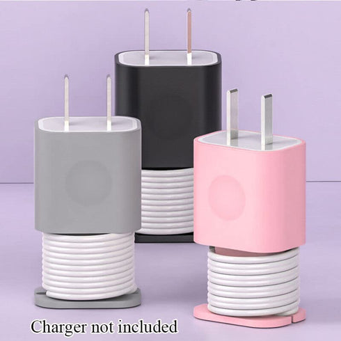 AUGEN 2 in 1 Silicone Charger Protector with Cord Wrap, iPhone Cord Organizer Cover for 18W/20W Power Adapter Case, Grey