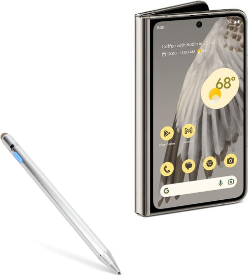 BoxWave Stylus Pen Compatible with Google Pixel Fold - AccuPoint Active Stylus with Ultra Fine Tip, Metallic Silver