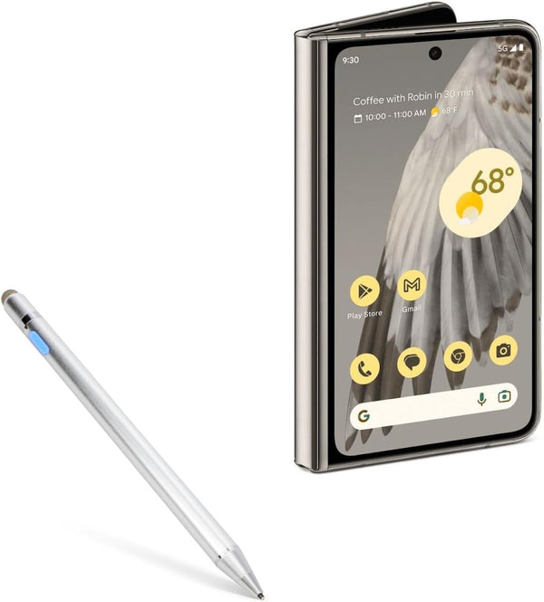 BoxWave Stylus Pen Compatible with Google Pixel Fold - AccuPoint Active Stylus with Ultra Fine Tip, Metallic Silver