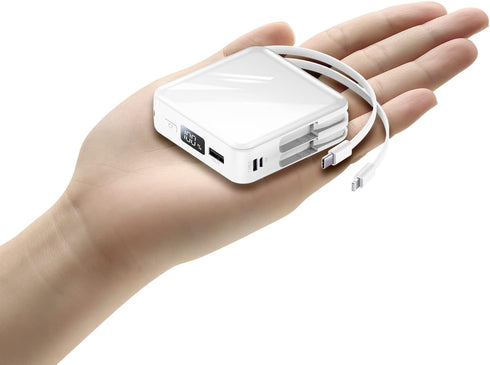20000mAh Portable Power Bank Charger Battery Pack with Built-in USB-C and iOS Cables for iPhone, Samsung
