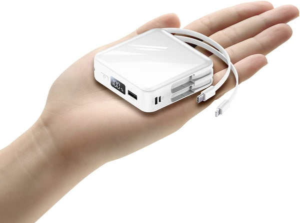20000mAh Portable Power Bank Charger Battery Pack with Built-in USB-C and iOS Cables for iPhone, Samsung