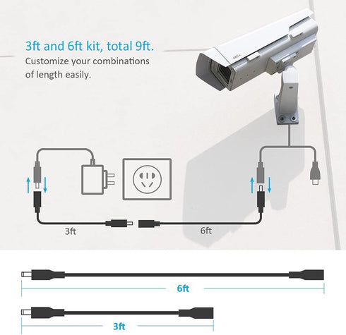Belker 12 Volt Power Extension Cable Cord for CCTV IP Security Camera, 2 Pack DC 5.5mmx2.1mm Extension Power Adapter