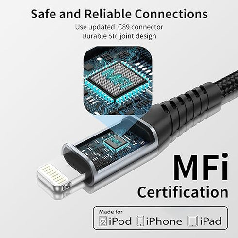 Short iPhone Charge Cable 6 Inch, 3Pack 0.5 Foot USB to Lightning Cord Braided for iPhone 14 13 12 11 Pro Max Xs 8 7 6 5 Plus, iPad Air/Mini(Black)