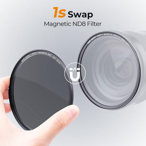 K&F Concept 62mm Magnetic Swap ND8 Lens Filter - 3-Stop Fixed Neutral Density, Waterproof, Scratch Resistant