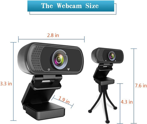 HZQDLN 1080P Webcam with Microphone, HD Webcam Web Camera with Tripod Stand, Widescreen USB Computer Camera, Streaming