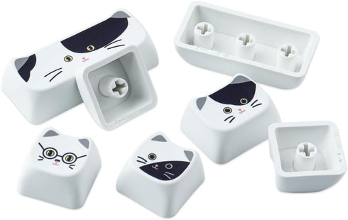 PBT Keycaps 135 Keys, Black and White Cat Cute Shape Keycaps Set, Dye-Sublimation Mao Profile for Mechanical Keyboards