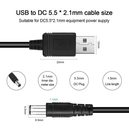 USB Cable 5.5mm/2.1mm 5V DC Barrel Jack Power Cable (Black, 100cm) for VoIP Phone Router, Portable Power Source, Serato