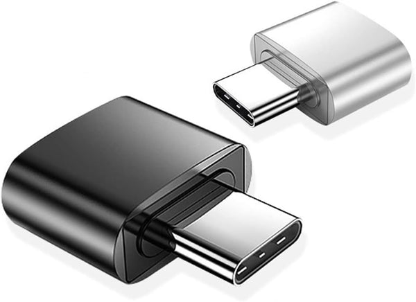 USB C to USB Adapter (Pack of 2), Type C to USB-A Converter, Compatible with MacBook, Tablets, Black and Silver