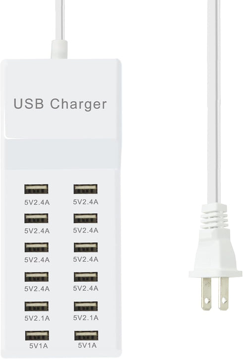 USB Charger, 12 Port USB Charging Station Hub with Fast Charging Wall Charger for Multiple Devices, Compatible with