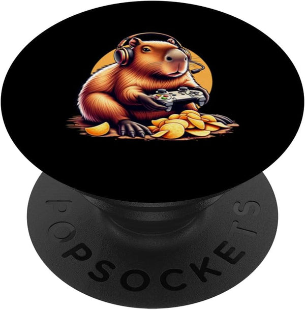 PopSockets Standard PopGrip Capybara Gamer with Headphones Gaming Funny