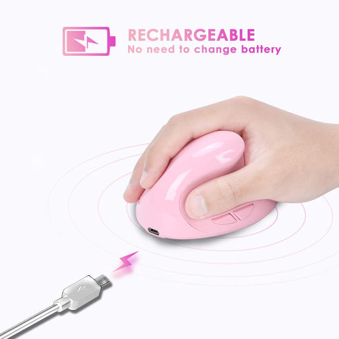 Ergonomic Mouse, Rechargeable Small Vertical Wireless Mouse with 6 Buttons, Adjustable 800/1200/1600 DPI Pink for