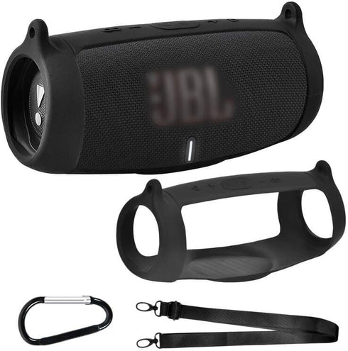 Silicone Case Cover for JBL Charge 5 Portable Bluetooth Speaker, Waterproof Rubber Pouch with Strap (Black)