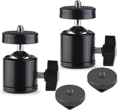 SLOW DOLPHIN 360 Degree Swivel Mini Ball Head Hot Shoe Mount Adapter with 1/4 Tripod Screw for Cameras, 2 Packs
