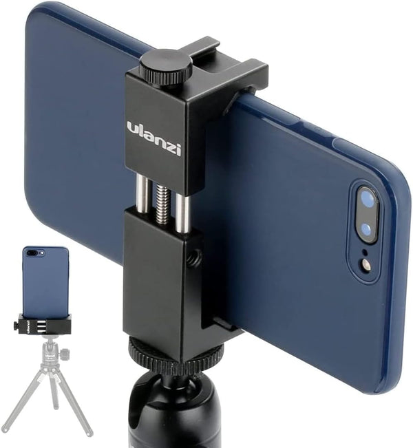 ULANZI ST-02S Aluminum Phone Tripod Mount with Cold Shoe, Universal Metal Adjustable Clamp for iPhone & Samsung