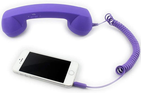 Retro 3.5mm Telephone Handset Cell Phone Receiver Mic Microphone Speaker for iPhone iPad Mobile Phones Cellphone Smartphone (Purple)