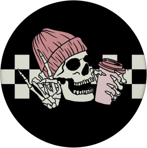Skeleton Peace Sign Coffee Checkerboard - PopSockets Adhesive PopGrip