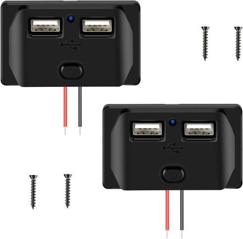 2Pcs 12V/24V RV USB Outlet with On/Off Switch, Quick Charger QC 3.0 Wall Mount USB Charging Station
