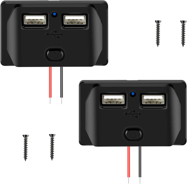 2Pcs 12V/24V RV USB Outlet with On/Off Switch, Quick Charger QC 3.0 Wall Mount USB Charging Station
