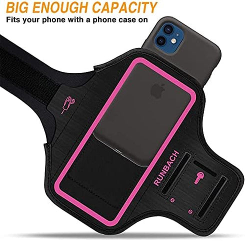 Sweatproof Armband for iPhone 16/15/14/13/12/11/XR, Running Exercise Bag with Card Slot (Pink)