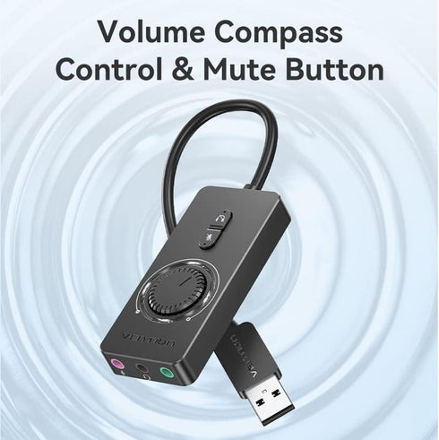 VENTION USB Sound Card, External Stereo Sound Card with Volume Control, USB to 3.5mm Jack Audio Adapter for PC
