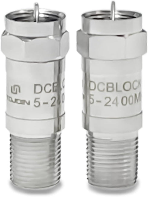 TOJOIN DC Block in-line F-Type RF Coaxial Adapter, 5MHz-2400MHz, 75 Ohm Impedance Connector, 2 PCS