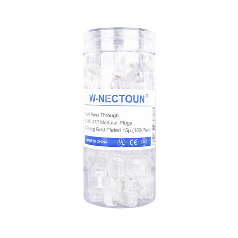 Cat6 Pass Through RJ45 Connectors, 100-PACK Cat 6 Ends/Cat6 Connector for Solid Strand Cable