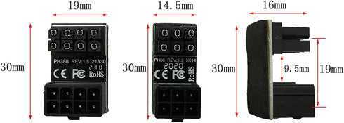 ZYAMY 4pcs PCIe 8 Pin 6 Pin U Turn 180 Degree Angle Connector Power Adapter Board for Desktop Graphics Card Black (Four